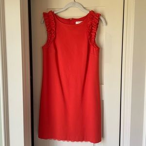 Trina Turk Red Siena Tropical Ponte Ruffle Detail Dress